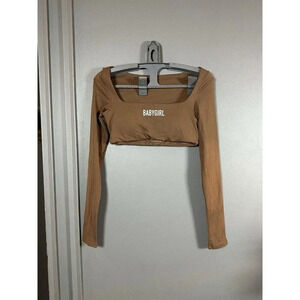 BABYGIRL Apparel Brown Sports Gym Athletic Long Sleeve‎ Square Neck Crop Top S